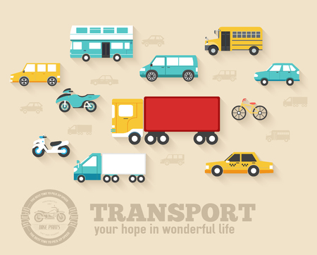 Flat cars concept set icon backgrounds illustration design. Template for web and mobile with long shadowのイラスト素材