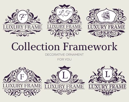 Luxury label or King place symbol element with decorative calligraphy object set. Template for classical card, invitation, identity cover design, packaging, hipster stamp. Vector illustration conceptのイラスト素材