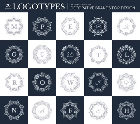 Monogram Luxury frame set collection. Floral label concept design.のイラスト素材