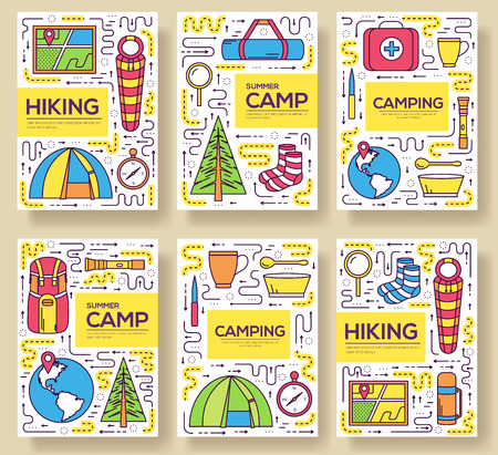 Camping equipment set circle infographics template concept. Icons for your product or design, web and mobile applications.のイラスト素材