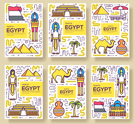 Country Egypt travel vacation guidevector brochure card thin line set.のイラスト素材