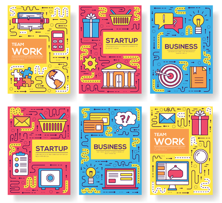 Business vector brochure cards thin line set. Marketing template of flyear, magazines, posters, book cover, banners. Layout outline illustrations modern pages.のイラスト素材