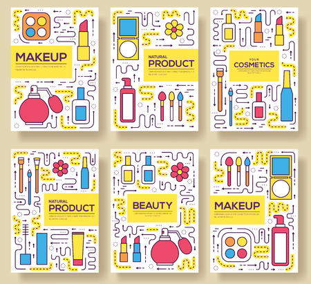 Thin line makeup tools modern illustration concept. Infographic cosmetic equipment for beauty. Icons on isolated white background. Flat vector template design for web and mobile applicationのイラスト素材