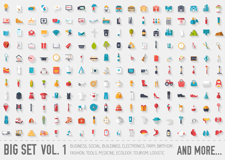 Flat big collection set icon of medical, invent, ecology, architect, ranch, equipment, tool, tourism, travel, template, web, office, training, element, city, startup.のイラスト素材