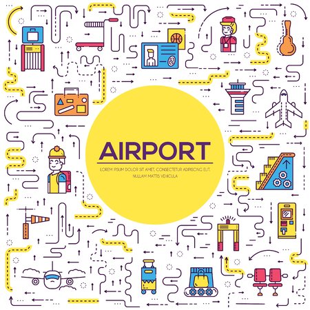 Staff working and registering people and luggage in the airport design.  Registration line vector illustration concept.のイラスト素材