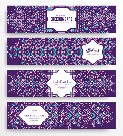 geometric abstract vector brochure cards set. ethnic style template of flyear, magazines, poster, book cover, banners. Active lifestyle invitation concept background. Layout illustration modern page.のイラスト素材