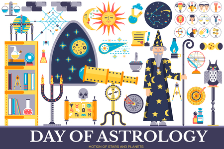 Astrology house icons design illustration set. Flat horoscope items concept. Vector illustration layout background .のイラスト素材
