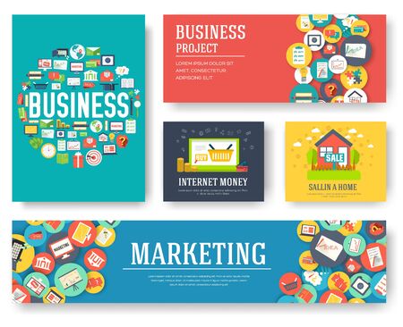 Business elements cards set. Marketing template of flyer, magazines, book cover, banners, booklet. idea infographic concept background. Layout illustrations modern pages with typographyのイラスト素材