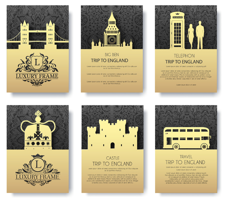 Set of England country ornament illustration concept. Art traditional, layout book, poster, abstract, ottoman motifs, element. Vector decorative ethnic greeting card or invitation design background.のイラスト素材