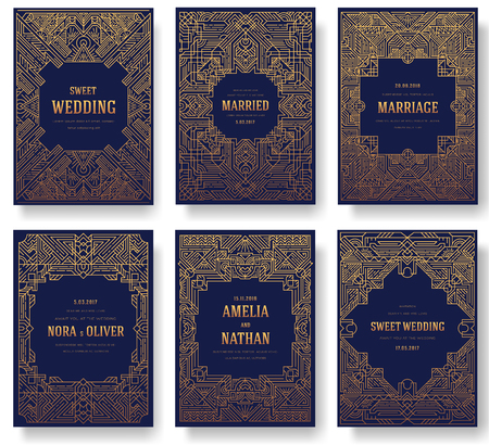 Thin line art set. Outline template of flyer, magazines, posters, book cover, banners. Hipster Decorative retro greeting card or invitation design. Layout illustrations modern pages with typography. Vector illustration.のイラスト素材