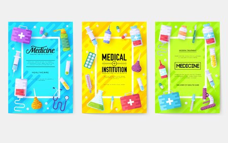 Colorful medicine information cards set.のイラスト素材