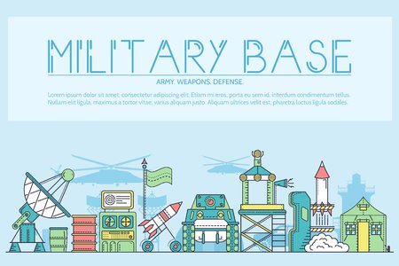 Military base poster set of different rocket weapons and vehiclesのイラスト素材
