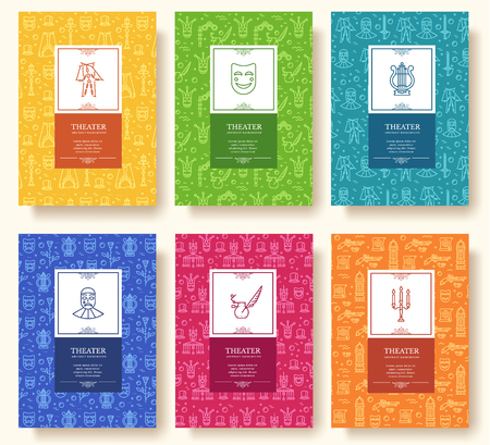 Set of thin line theater pattern concept. Art traditional, magazine, book, poster, abstract, banners, element. Vector outline package greeting card or invitation design backgroundのイラスト素材