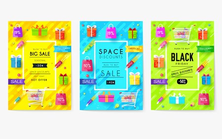 Purchased in the shop information cards set. Shopping template of flyer, magazines, posters, book cover, banners.のイラスト素材