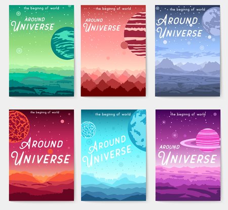 Set of colorful covers Around Universe headline conceptのイラスト素材