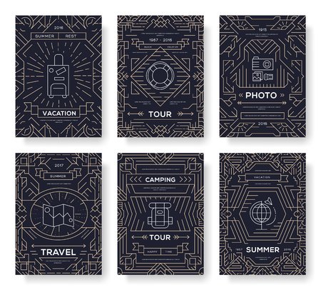 Set of thin line seabeach pattern concept. Art  summer activities, magazine, book, poster, abstract, banners, element. Vector different equipment  outline package greeting card or invitation brochureのイラスト素材