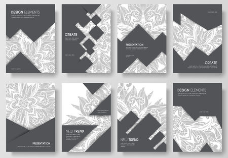 Abstract vector brochure cards set. Print art template of flyear, magazines, posters, book cover, banners. Colorful design invitation concept background. Layout ornament illustrations modern pageのイラスト素材