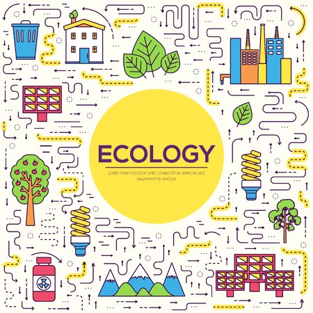Thin line natural resources modern illustration concept. Infographic way from ecology to clean energy. Icons on isolated white background. Flat vector template design for web and mobile applicationのイラスト素材