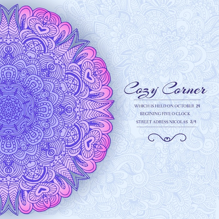 Hand drawn abstract background ornament illustration concept. Vector decorative retro banner of card or invitation design. Vintage traditional, Islam, arabic, indian, ottoman motifs, elements.のイラスト素材