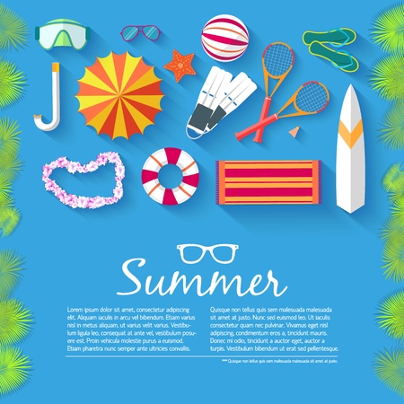 flat summer vacation time background vector illustration conceptのイラスト素材