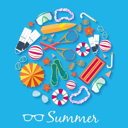 flat summer vacation time background vector illustration conceptのイラスト素材