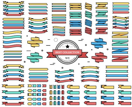 Set of colored ribbons and elements for illustration concept. Template for web and  mobile. Vector background design.のイラスト素材
