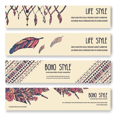 Set of boho ornament illustration style concept. Art traditional, poster, book, abstract, ottoman motifs, element. Vector decorative ethnic greeting card or invitation  design background.のイラスト素材