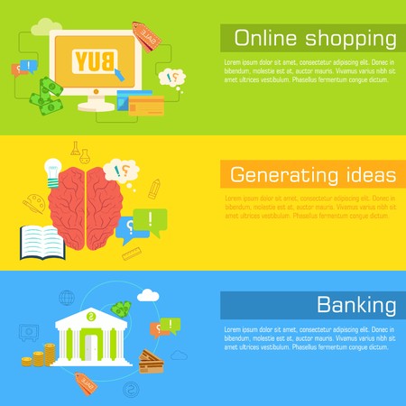 set of social business life horizontal banners flat design. Vector illustrations backgrounds in vintage style concepts. Template for website and mobile appliance.のイラスト素材