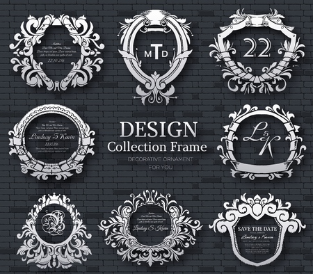 Luxury label or King place symbol element with decorative calligraphy object set. Template for classical card, invitation, identity cover design, packaging, hipster stamp. Vector illustration conceptのイラスト素材