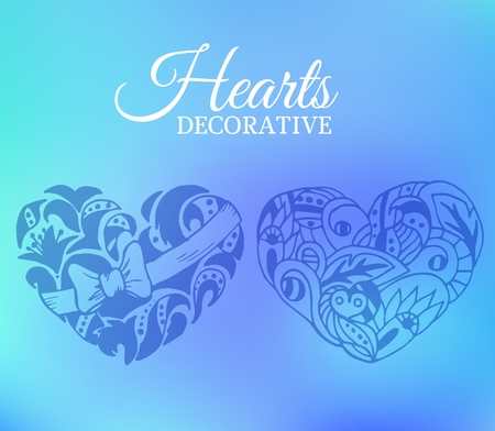 ornamental decorative heart set on blurred background concept. Vector template for web and mobile designのイラスト素材