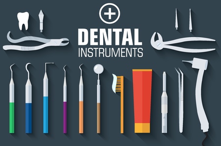 flat dental instruments set design concept background. Vector illustration .のイラスト素材