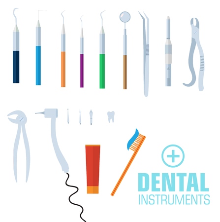 flat dental instruments set design concept background. Vector illustration .のイラスト素材