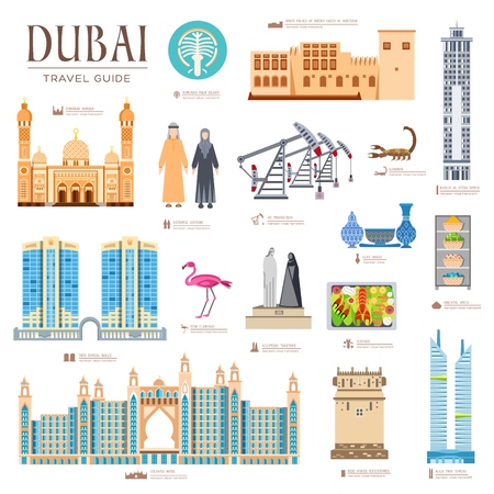 Dubai vector brochure cards set. Country template of flyear, magazines, posters, book cover, banners. Travel invitation concept  background. Layout architecture illustrations modern pageのイラスト素材
