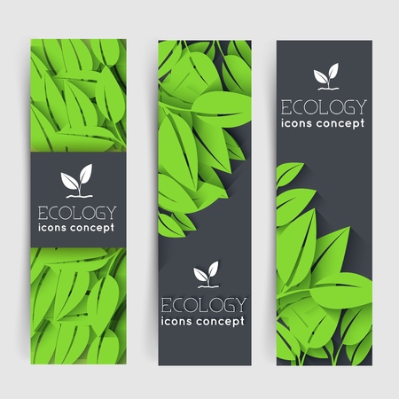 flat eco leaf vertical banners concept. Vector illustration design.のイラスト素材