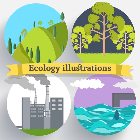 Flat design of ecology, environment, green clean energy and pollution backgrounds. Vector concept illustration.のイラスト素材