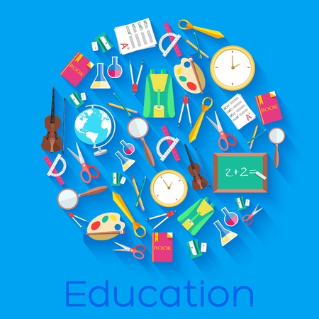 back to school circle flat icons concept. Vector illustration design.のイラスト素材