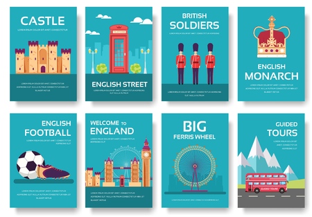 Set of England country ornament travel tour concept. London traditional, magazine, book, poster, abstract, element. Vector decorative ethnic greeting card or invitation design background.のイラスト素材