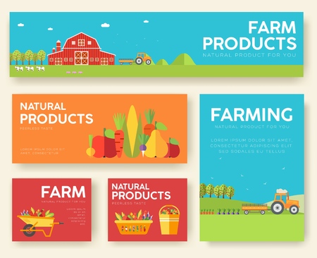 Farm information cards set. Nature template of flyear, magazines, posters, book cover, banners. Eco infographic concept  background. Layout illustrations modern pages with typography text.のイラスト素材