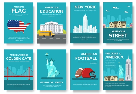 Set of USA country ornament travel tour concept. American traditional, magazine, book, poster, abstract, element. Vector decorative ethnic greeting card or invitation design background.のイラスト素材