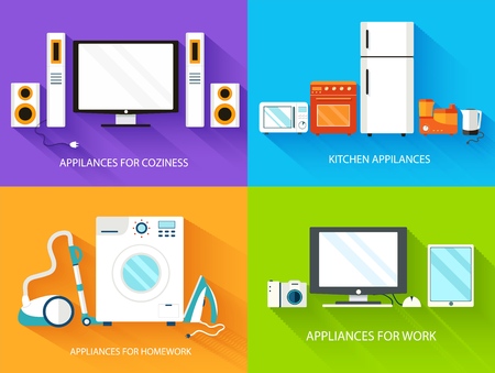 Flat modern home electronics appliances set icons concept. Vector illustration design.のイラスト素材