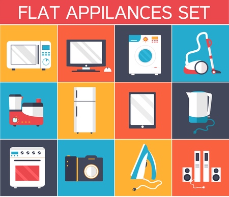 Flat modern kitchen appliances set icons concept. Vector illustration design. Template for website and mobile appliance.のイラスト素材