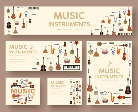 Festival music instruments circle infographics template concept. Vector flat with long shadow illustration background. Icons design for your product or web and mobile applicationsのイラスト素材