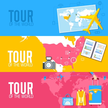 tour of the world seamless pattern concept. Tourism with fast travel on a flat design style. Vector illustration.のイラスト素材