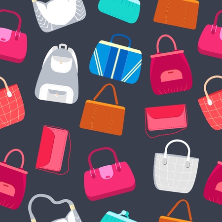 fashion handbags and bags in flat illustration concept icons set. Template for website and mobile appliance.のイラスト素材