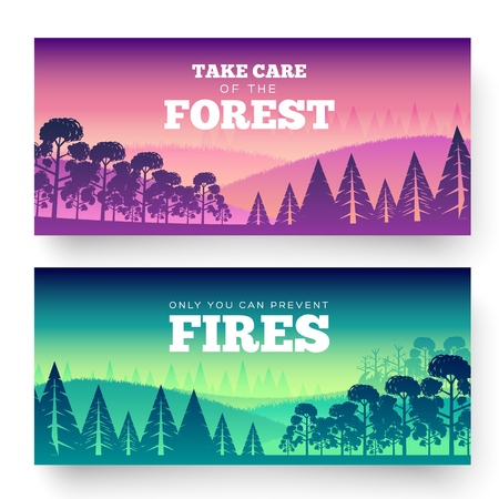 Protection of forests against fire Day. Take care of the forest illustration poster design. Flat vector banners style concept.の写真素材