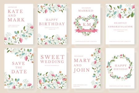 Set of flower wedding ornament concept. Art traditional, magazine, book, poster, abstract, element. Vector layout decorative ethnic greeting card or invitation designの写真素材