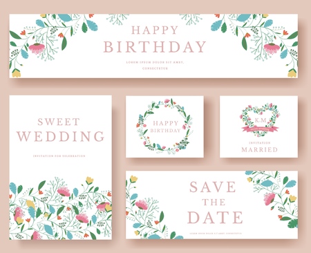 Set of flower wedding ornament concept. Art traditional, magazine, book, poster, abstract, element. Vector layout decorative ethnic greeting card or invitation designの写真素材