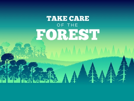 Protection of forests against fire Day. Take care of the forest illustration poster design. Flat vector style concept.の写真素材
