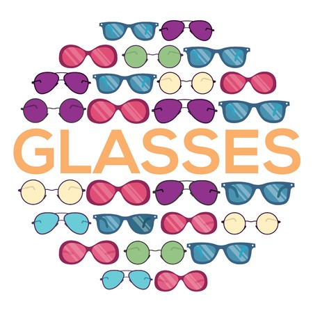 Colorful glasses circle infographics template concept. Icons for your product or design, web and mobile applications. Vector flat with long shadow illustration background .のイラスト素材