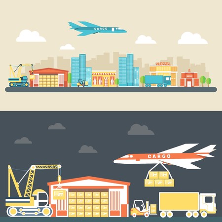 Flat logistic equipment and delivery service background concept. Vector illustration for colorful template for you design, web and mobile applicationsのイラスト素材